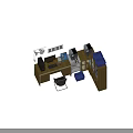 Wooden Office Desk With Computer Keyboard Chair Blue Storage Baskets Printers Cabinets And Desk Lamp