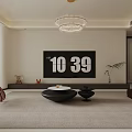 Modern Dining Living Room Interior With Dining Table Chairs Cabinets And Pendant Lights