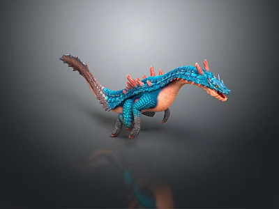 Game Movie Character Blue Orange Dragon Creature With Red Spines Long Tail And Standing Posture 3d model