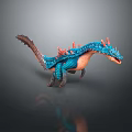 Game Movie Character Blue Orange Dragon Creature With Red Spines Long Tail And Standing Posture