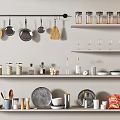 Organized Hanging Kitchenware and Shelves with Storage Jars Glassware and Tableware 3d model