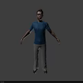 Man in blue T shirt and gray pants standing with arms outstretched against gray background 3d model