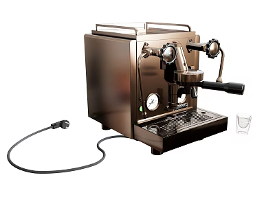 Stainless Steel Espresso Machine Kitchen Appliance With Control Knobs Glass Cup And Power Cord 3d model