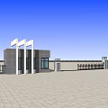 Modern Entrance Gate With Metal Fence Glass Panels And Pillar Design