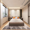 Modern Bedroom Interior Design With Cozy Bed Wardrobe Dressing Table Window Curtains And Soft Rug
