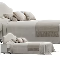 Modern Minimalist Double Bed Interior With Upholstered Headboard Light Linen Bedspread And Nightstand