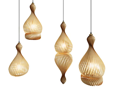 Modern Wooden Pendant Lights With Unique Sculptural Design Multiple Stylish Hanging For Contemporary Interior Decor 3d model