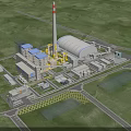 Modern Industrial Plant Surrounded By Greenery With Tall Chimney And Multiple Buildings