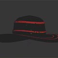 Black Wide Brim Hat With Red Circular Bands And Sleek Speckled Surface