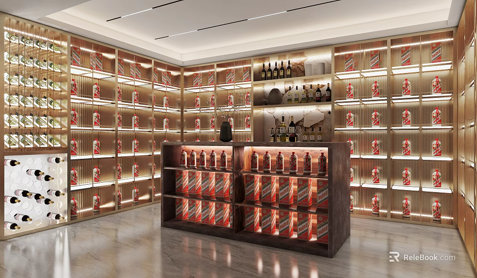 Luxury Wine Cellar Design With Shelves Lighting And Bottles Storage 3d model 