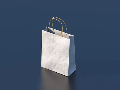 White Paper Shopping Bag With Golden Handles On Dark Blue Background For Daily Use 3d model