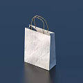 White Paper Shopping Bag With Golden Handles On Dark Blue Background For Daily Use