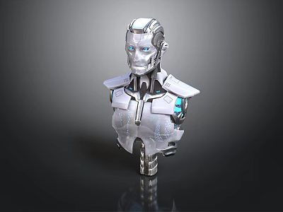 Futuristic Robot Bust With Metallic Body Blue Eyes And Glowing Tech Elements 3d model