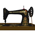 Industrial SINGER Sewing Machine With Black Body And Golden Decorations On Wooden Table