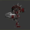 Red Armored Mecha Character With Heavy Metal Structure And Weaponized Arms 3d model