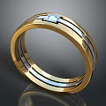 Elegant Gold Ring With White Stripe And Square Gemstone Center 3d model