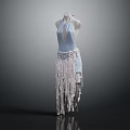 Elegant Women's Light Blue Sleeveless Dress With Fringe Hem And Waist Detail