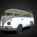 Classic White and Silver Volkswagen Vintage Van With Roof Rack And Garage Logo