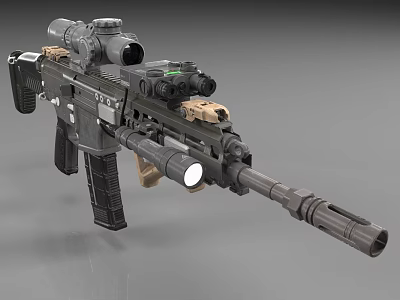 Tactical Rifle With Optical Scope Tactical Flashlight And Modern Military Design 3d model