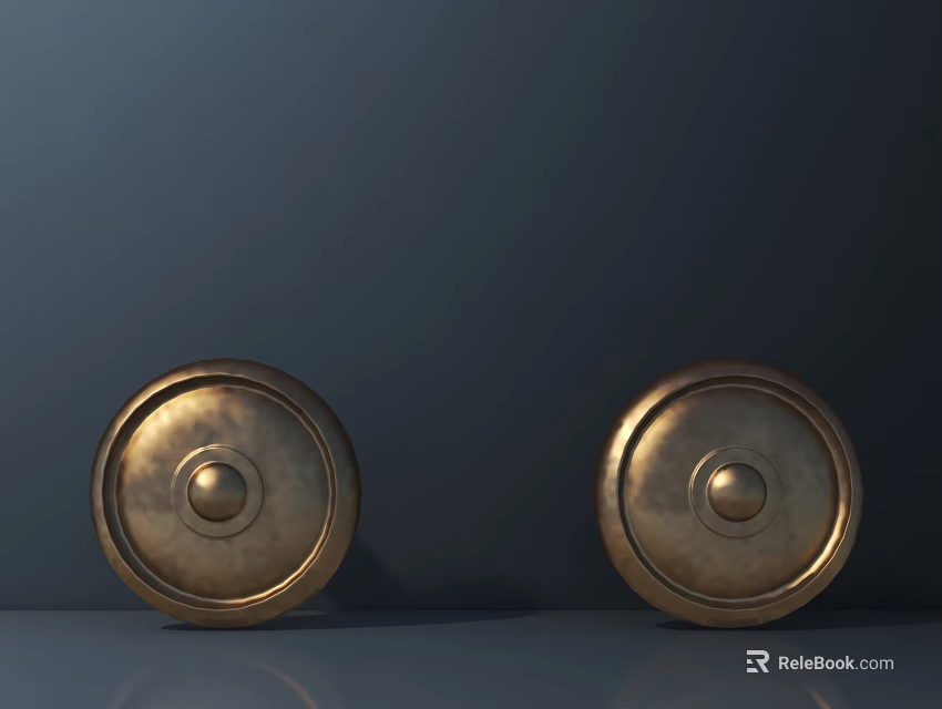 Golden Circular Instrument Art Supplies with Decorative Design on Dark Background 3d model 
