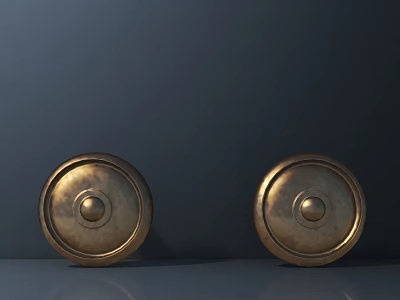 Golden Circular Instrument Art Supplies with Decorative Design on Dark Background 3d model