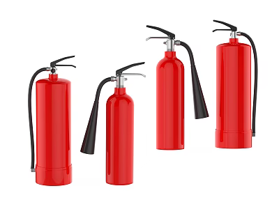 Four Red Fire Extinguishers As Essential Fire Safety Equipment For Emergencies 3d model