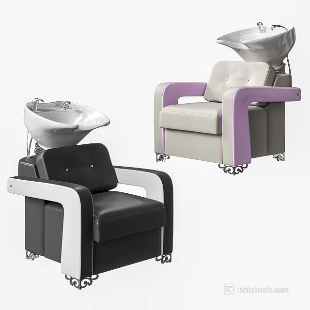 Modern Ergonomic Massage Chair With Black Leather Seat Purple Armrests And Gray Frame 3d model 