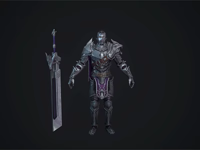 Fantasy Game Movie Armored Character With Detailed Metallic Armor And Large Sword 3d model