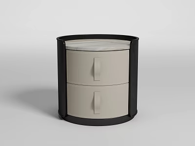 Modern Round Bedside Table With Two Light Colored Drawers And Black Frame 3d model