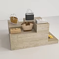 Modern Display Shelves With Staircase Round Designs And Decorative Handbags Shoes Vases