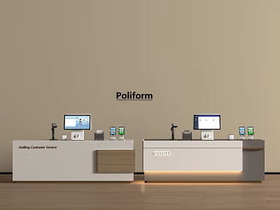 Modern Poliform Checkout Counter Design With Marble Top Display Screens And Ambient Lighting 3d model