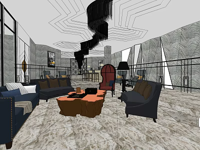Modern Shop Front Desk Reception Area With Marble Floor And Stylish Sofa 3d model