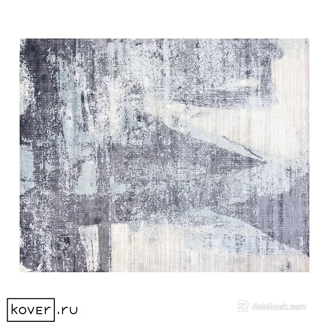 Modern Abstract Square Area Rug With Gray White Blue Textured Brushstroke Pattern 3d model 