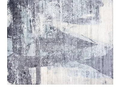 Modern Abstract Square Area Rug With Gray White Blue Textured Brushstroke Pattern 3d model