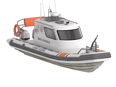White Coast Guard Boat With Bakirkoy Insignia And Orange Life Ring 3d model