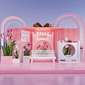 Pink Themed Photo Check In Spot With Arches Tulips And Bench Decorations
