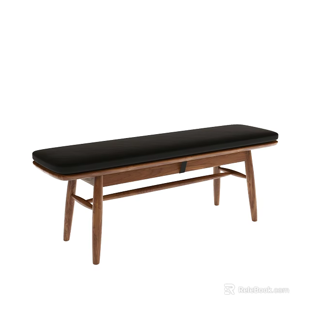 Stylish Wooden End of Bed Bench with Black Cushion and Modern Frame 3d model 