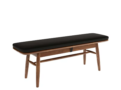Stylish Wooden End of Bed Bench with Black Cushion and Modern Frame 3d model