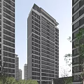 Modern High Rise Residential Building With Glass Curtain Walls And Trees Around