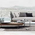Modern Outdoor Sofa For Patio Relaxation Area With Mountain Water View And Cushions