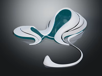 Futuristic Architectural Structure With Streamlined White Exterior And Teal Mesh Interior In Modern Curved Design 3d model