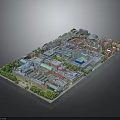 Urban City Building Model with Various Architectural Styles and Green Spaces Layout