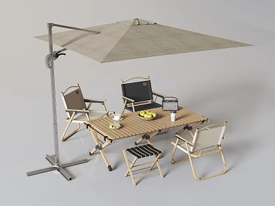Modern Outdoor Table And Chair Set With Umbrella Tray And Fresh Fruits 3d model