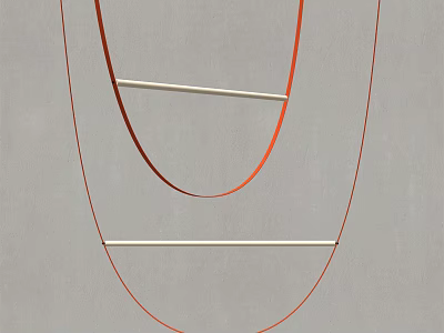 Modern Red Curved Chandelier With White Hanging Rods For Interior Design 3d model