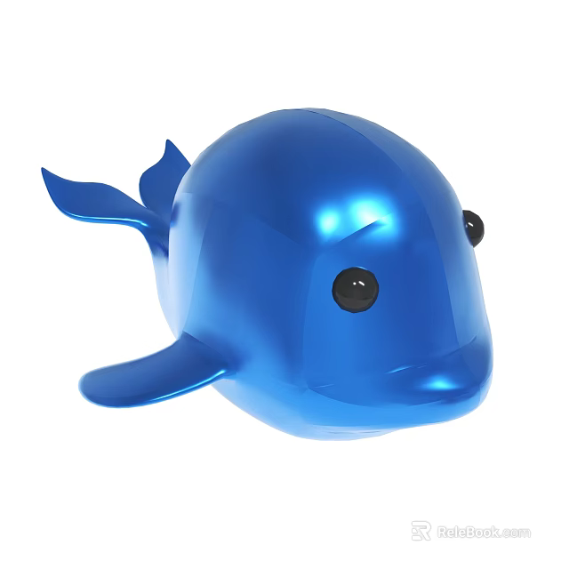 Shiny Blue Dolphin Toy 3D Model With Round Body And Black Eyes 3d model 