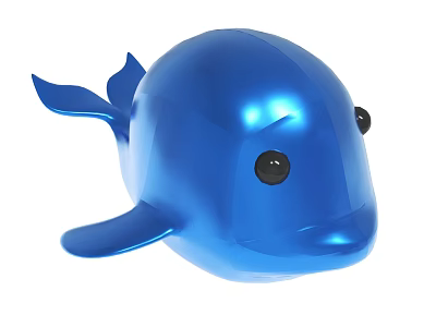 Shiny Blue Dolphin Toy 3D Model With Round Body And Black Eyes 3d model
