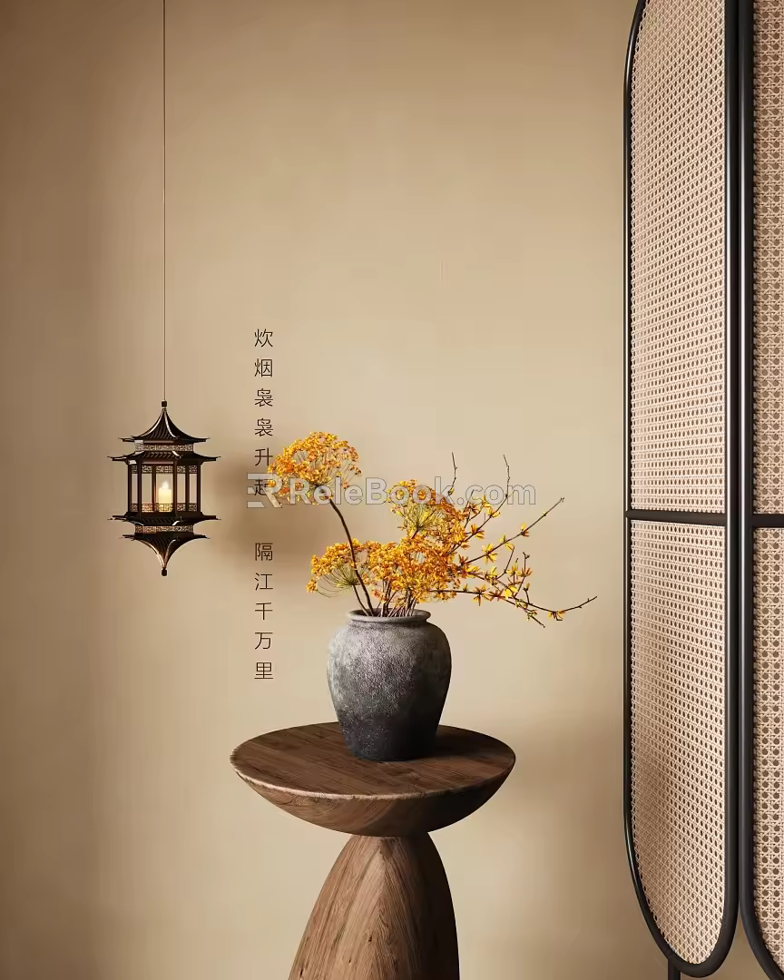 Floriculture Vase Ancient Architecture Chandelier Screen Partition 3d model