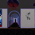 Futuristic KTV Corridor Interior With Neon Lighting And Mirrored Decor