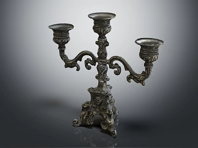Vintage Ornate Metal Candelabra With Three Light Branches And Intricate Carvings 3d model