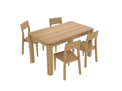 Simple Style Wooden Dining Table Set With 4 Chairs And Natural Wood Finish 3d model